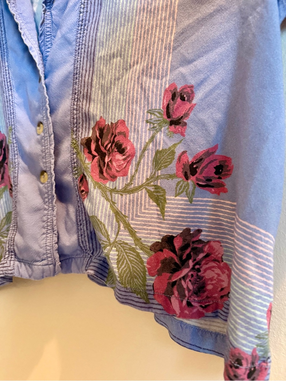 Free People We The Free Big Blooms Shirt, Large, Blue Combo - Picture 6 of 16